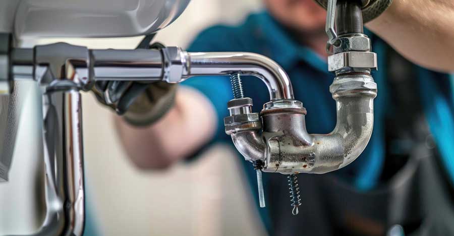 Plumber working on pipes